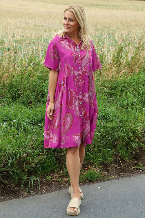 Jojo Print Button Dress Berry