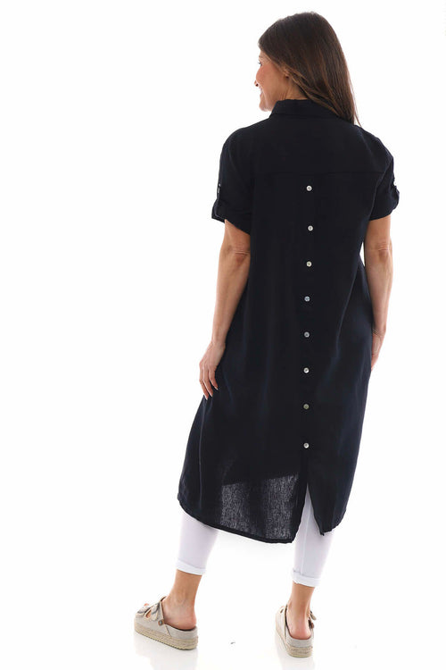Idina Washed Button Back Linen Dress Black - Image 4