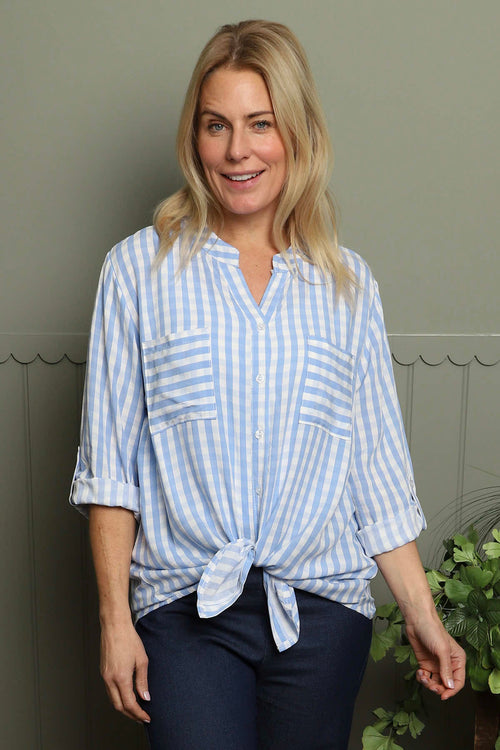 Jaynie Gingham Tie Front Shirt Powder Blue - Image 2