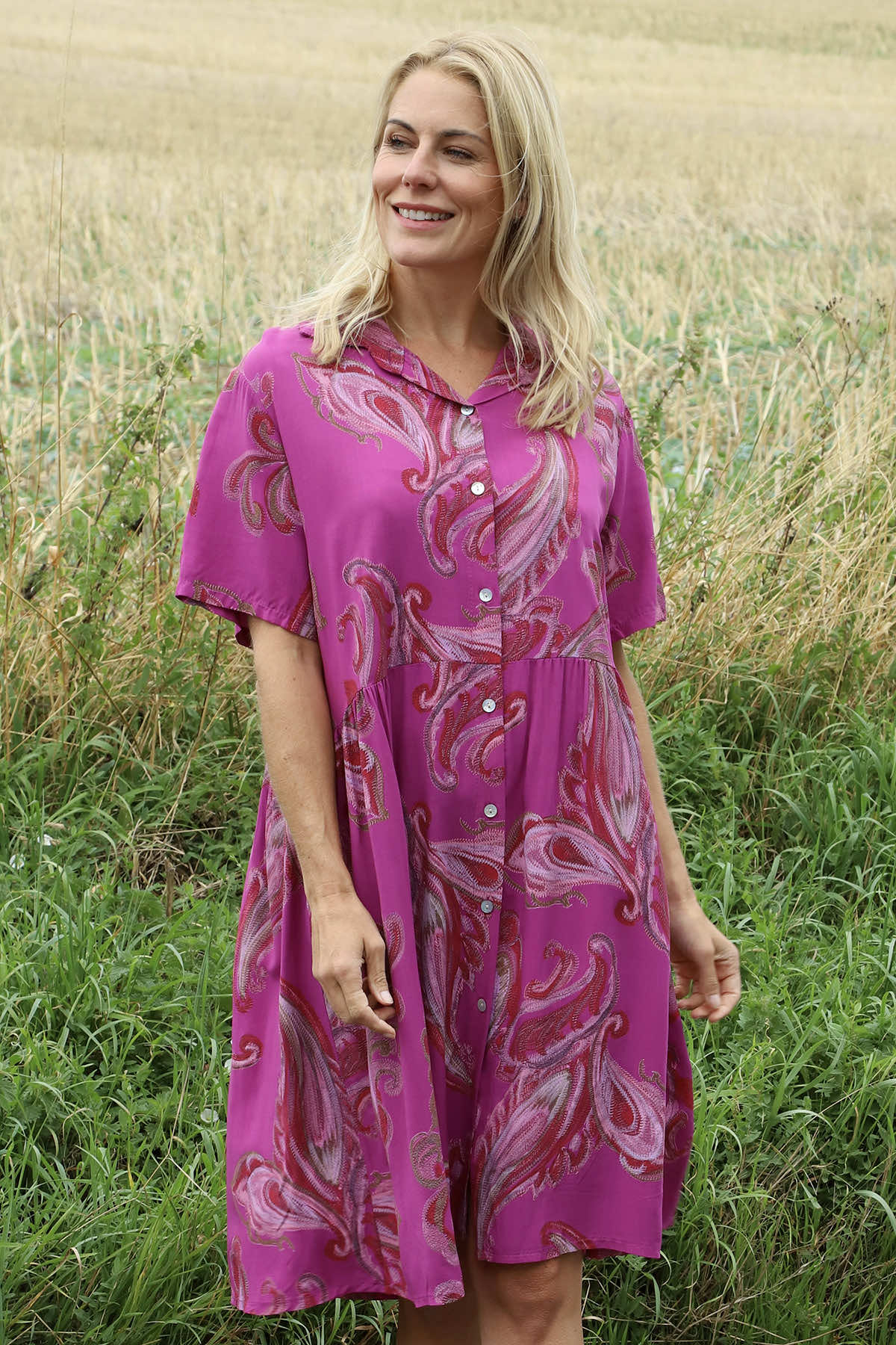 Jojo Print Button Dress Berry