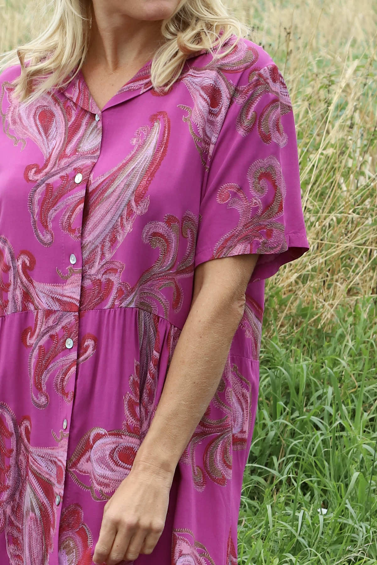 Jojo Print Button Dress Berry