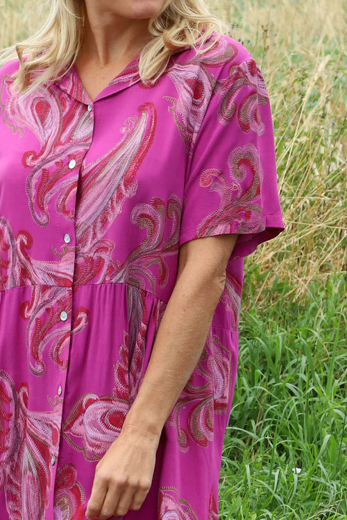 Jojo Print Button Dress Berry - Image 3