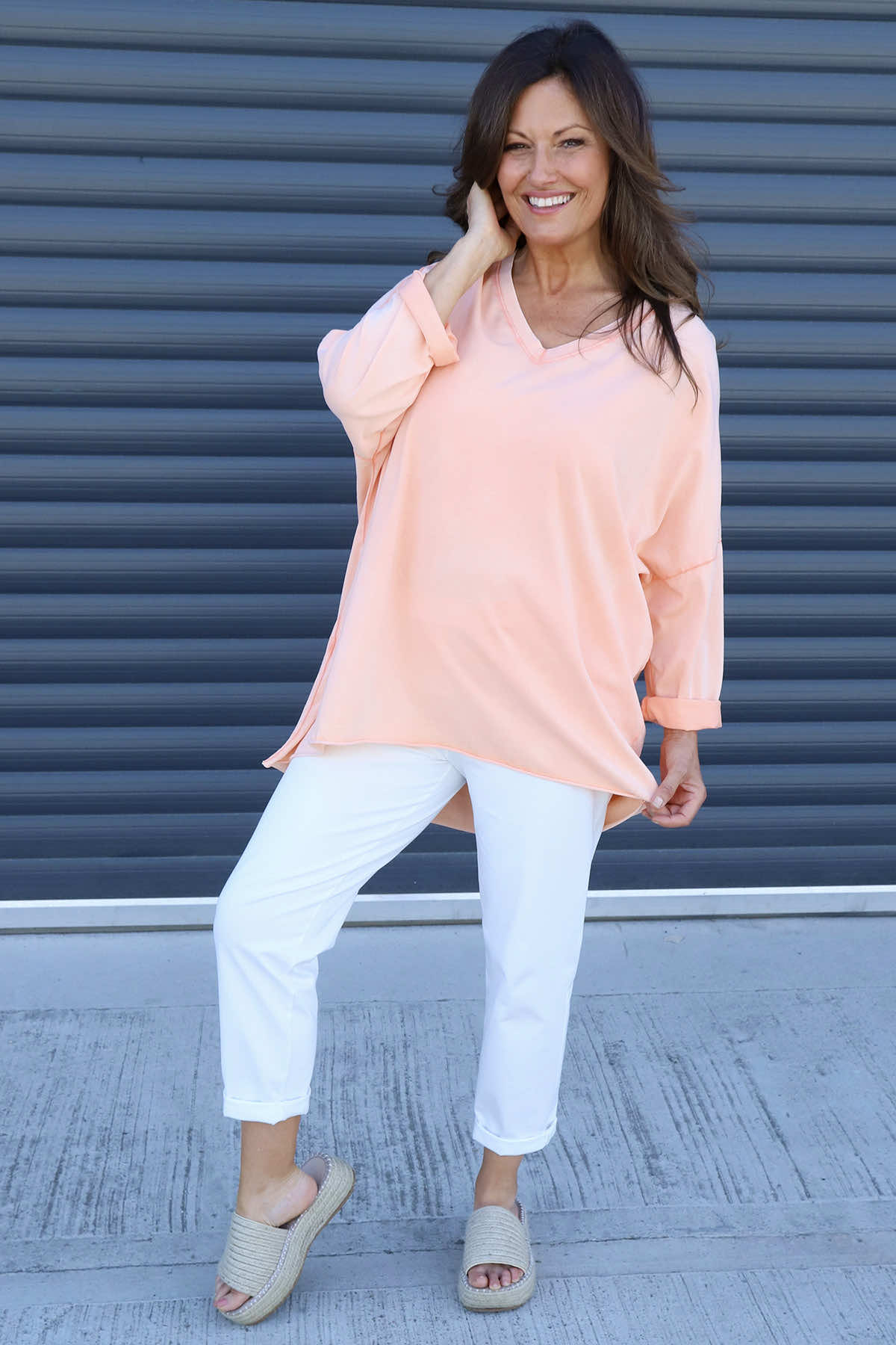 Maritza Slouch Cotton Top Coral