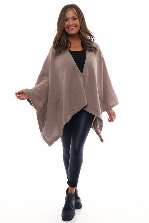 Henna Knitted Button Poncho Mocha - Image 1