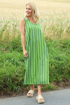 Michaela Linen Sleeveless Stripe Dress Green