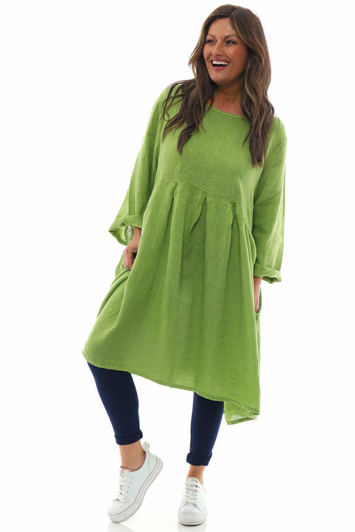 Zouch Linen Dress Lime - Image 4