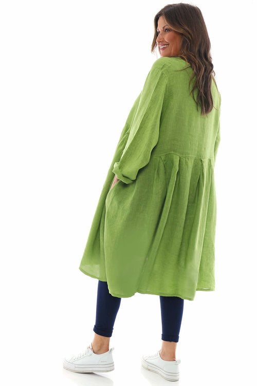 Zouch Linen Dress Lime - Image 6