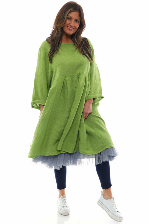 Zouch Linen Dress Lime - Image 1