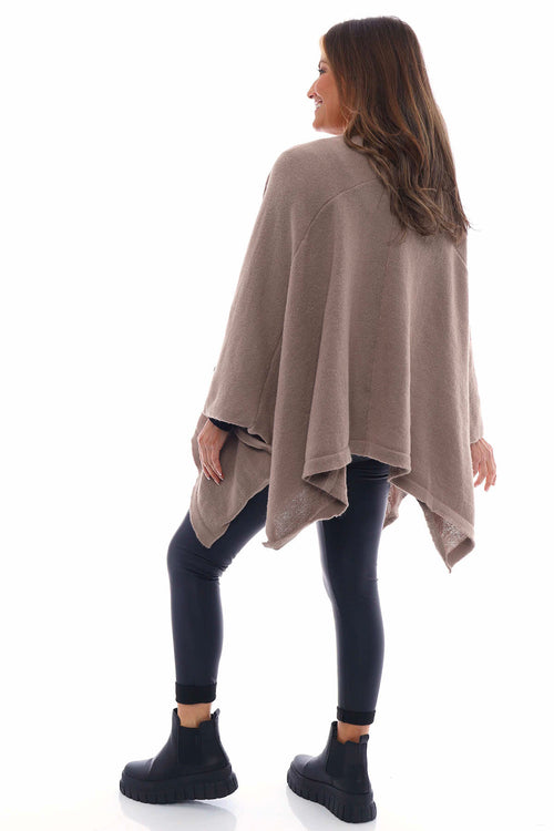 Henna Knitted Button Poncho Mocha - Image 8