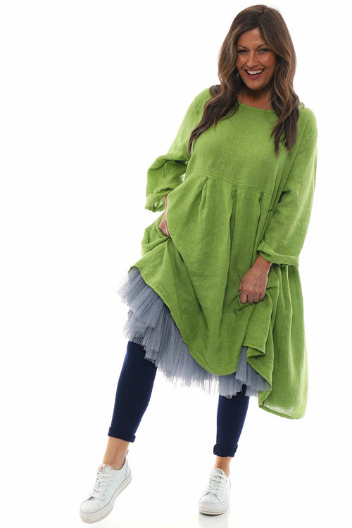 Zouch Linen Dress Lime - Image 5
