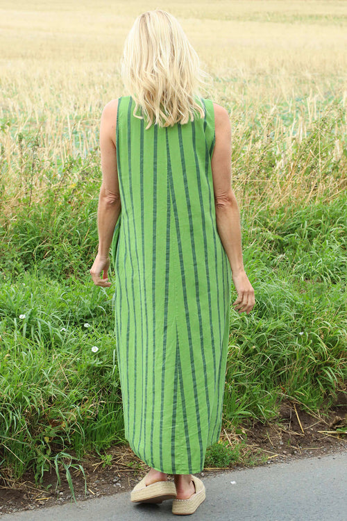Michaela Linen Sleeveless Stripe Dress Green - Image 4