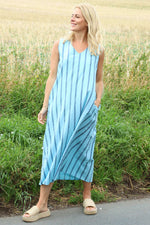 Michaela Linen Sleeveless Stripe Dress Light Blue Light Blue - Michaela Linen Sleeveless Stripe Dress Light Blue