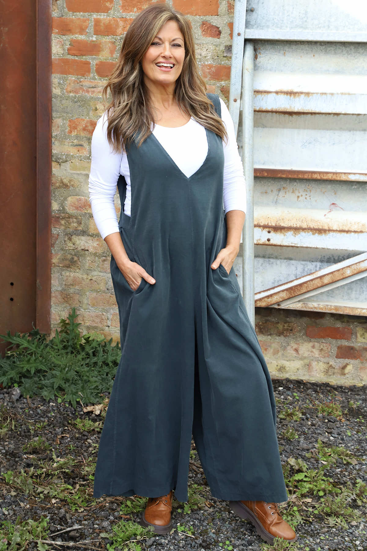 Alexia Needlecord Jumpsuit Charcoal