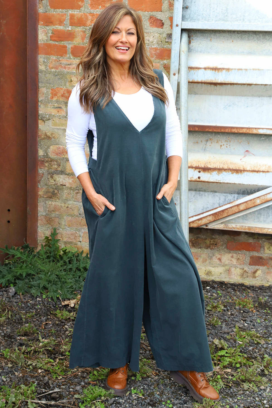 Alexia Needlecord Jumpsuit Charcoal