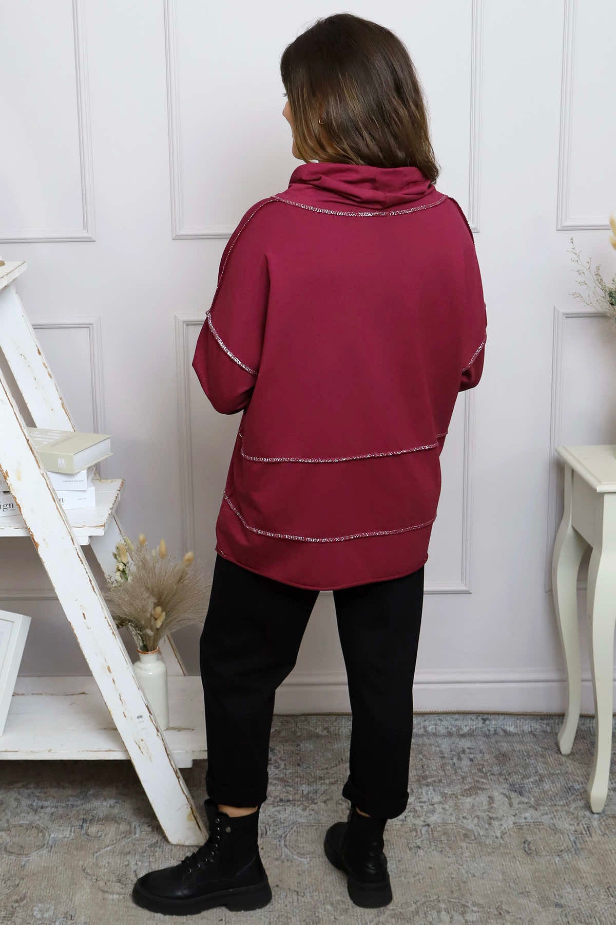 Clarina Cowl Neck Cotton Top Burgundy