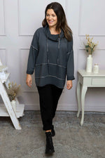 Clarina Cowl Neck Cotton Top Mid Grey Mid Grey - Clarina Cowl Neck Cotton Top Mid Grey