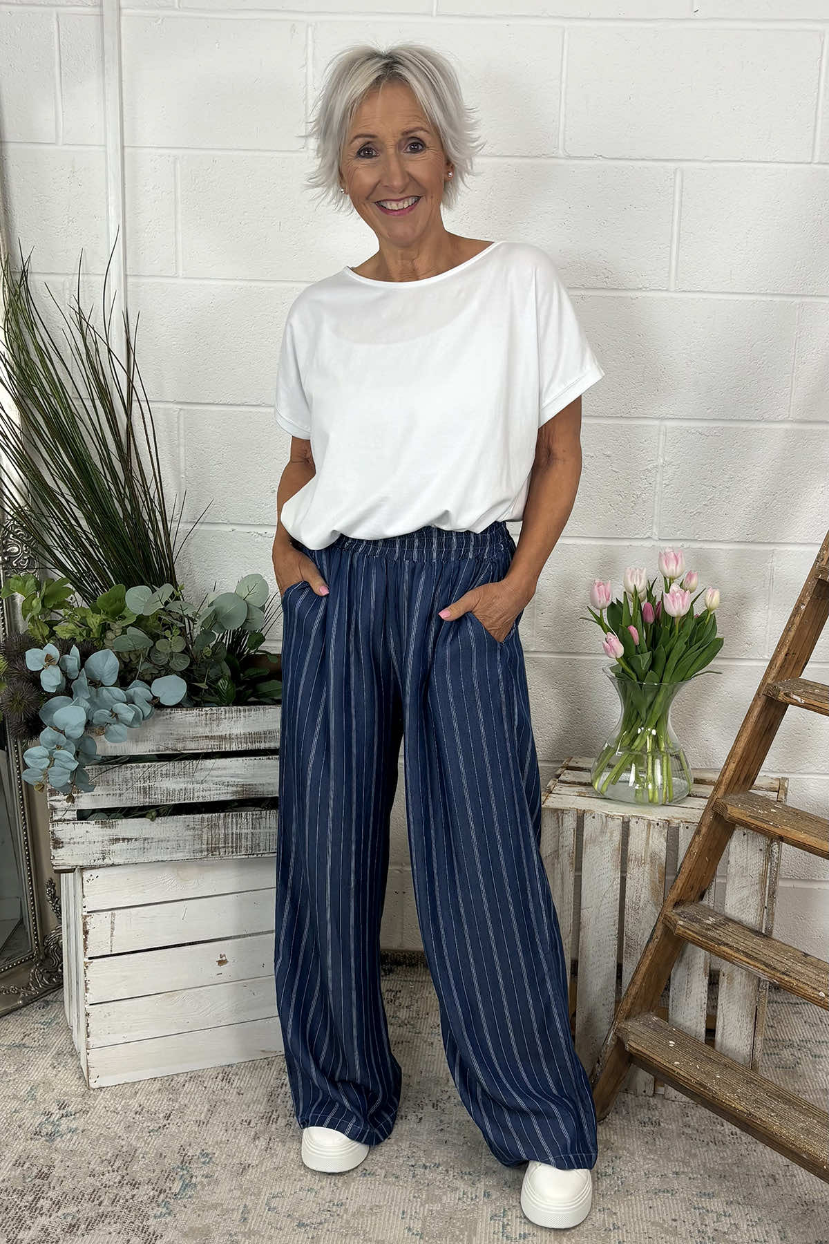 Darya Stripe Denim Trousers Dark Denim