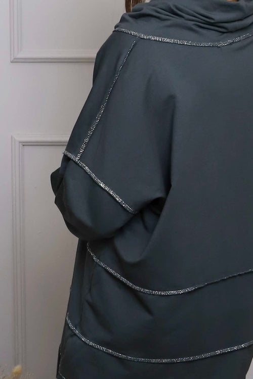 Clarina Cowl Neck Cotton Top Mid Grey - Image 3