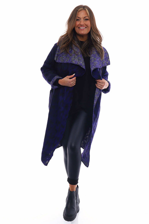 Phoebe Leopard Wool Coat Indigo