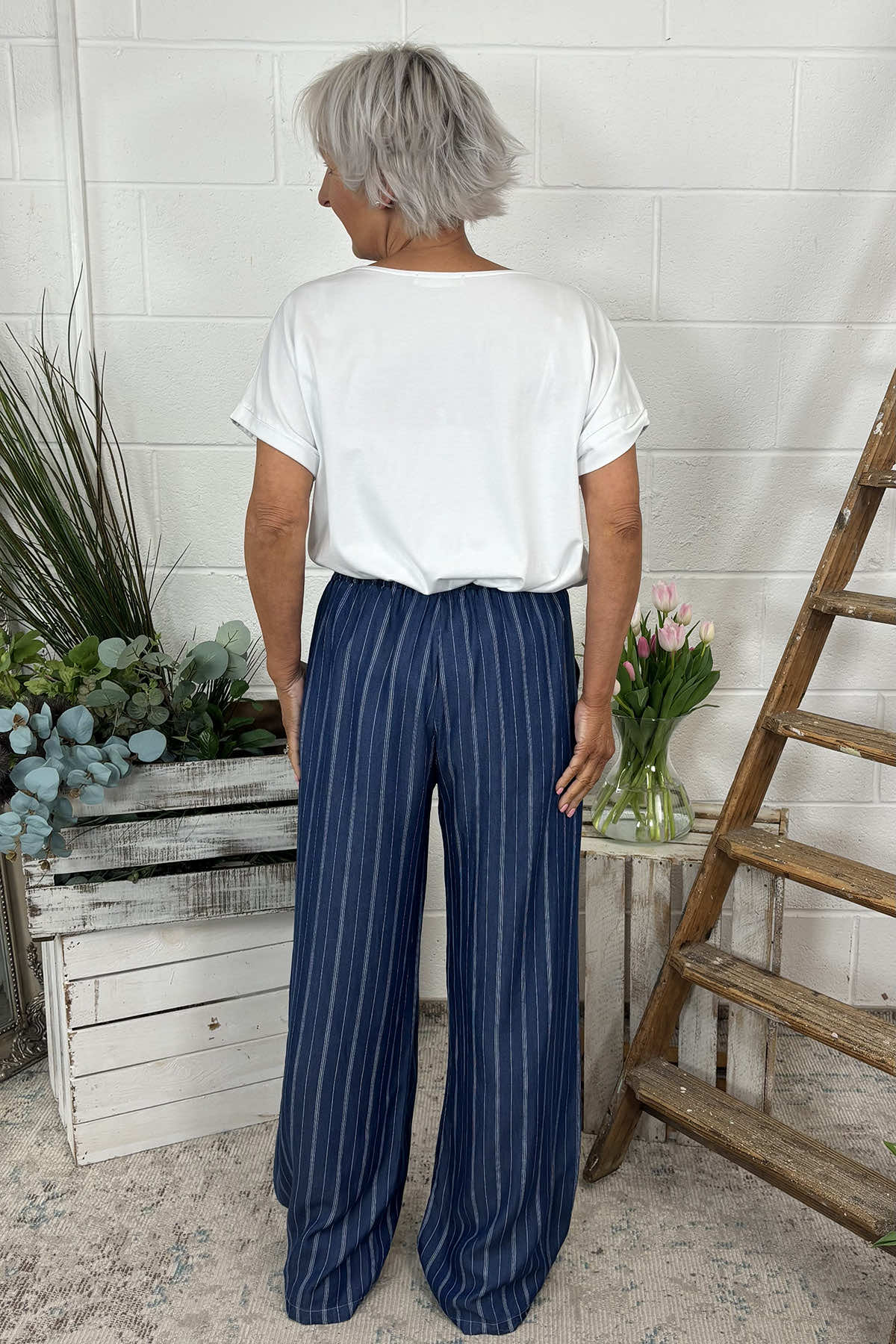 Darya Stripe Denim Trousers Dark Denim