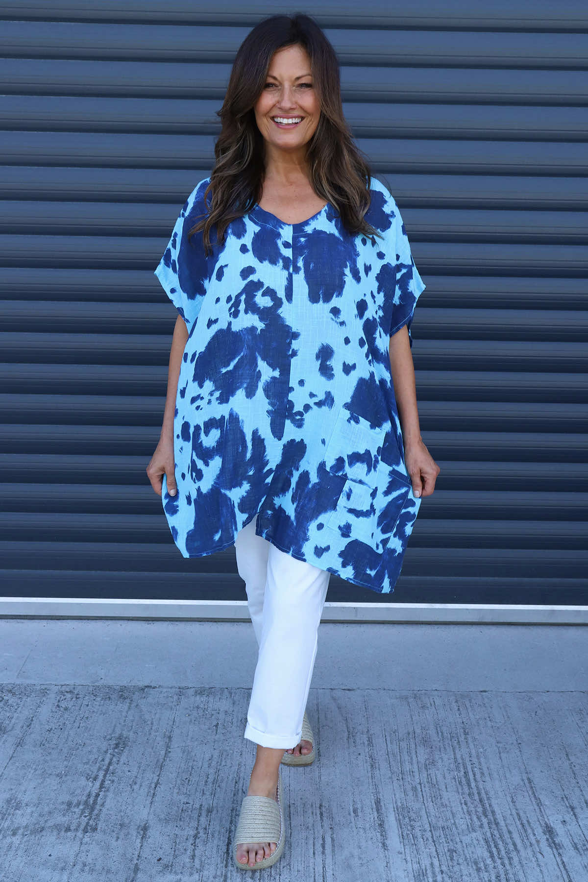 Naima Print Top Kingfisher