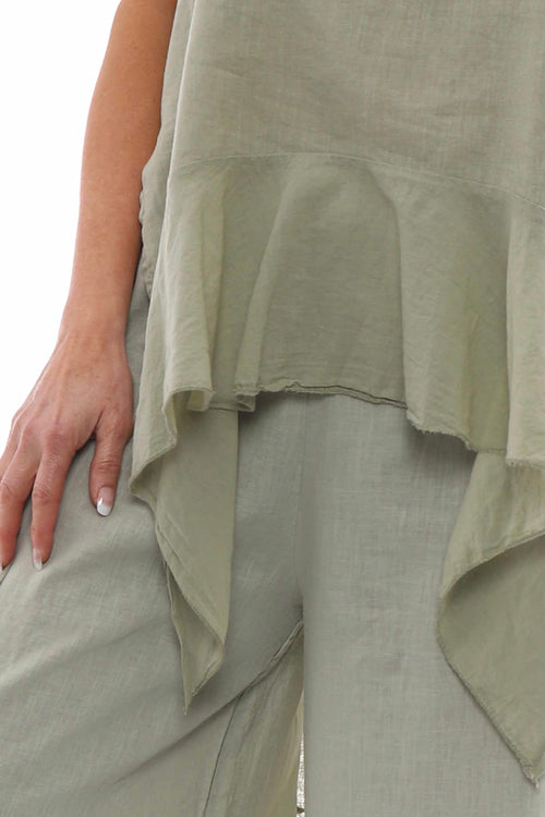 Robin Sleeveless Linen Top Khaki - Image 4