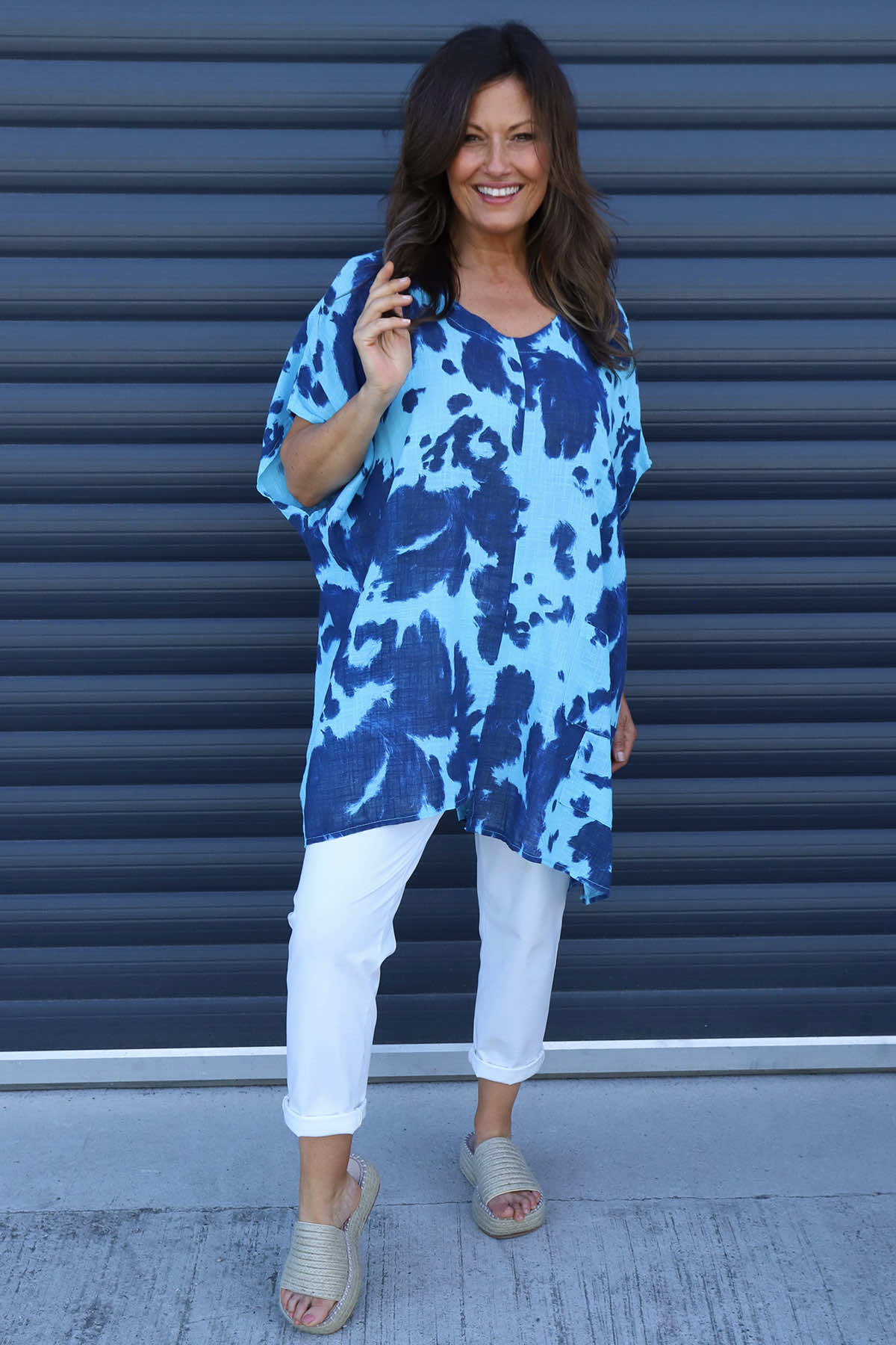 Naima Print Top Kingfisher