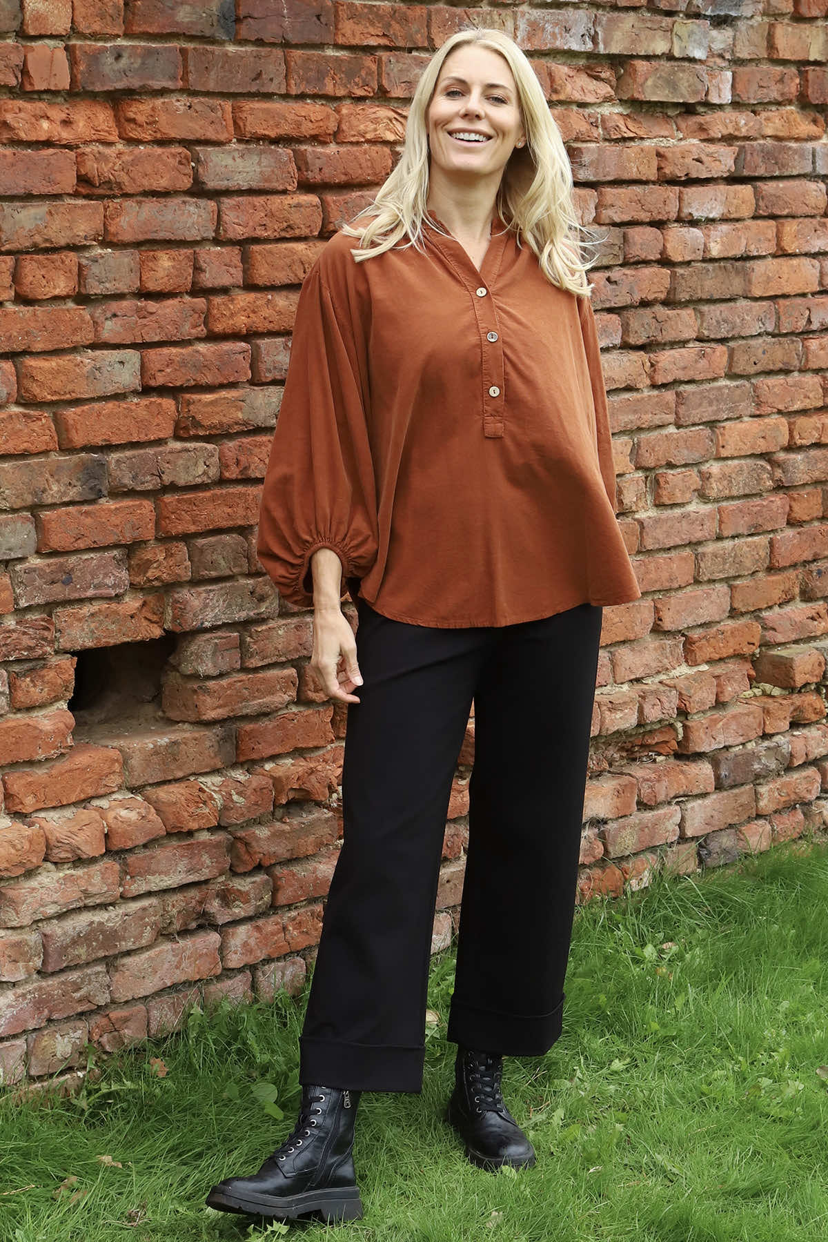 Keely Button Needlecord Top Burnt Orange