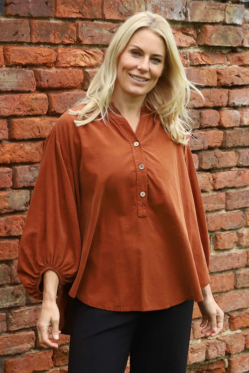 Keely Button Needlecord Top Burnt Orange - Image 1