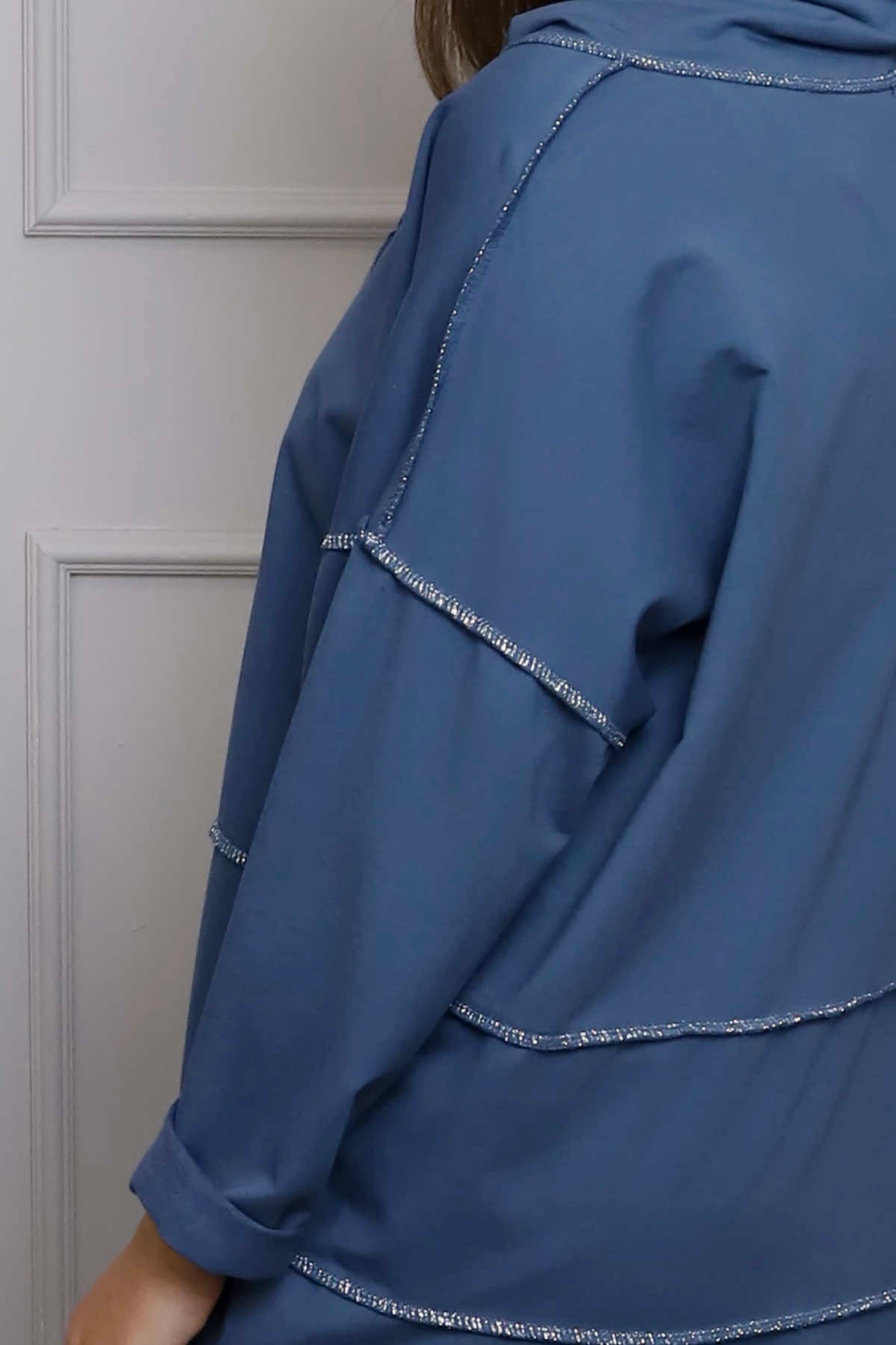 Clarina Cowl Neck Cotton Top Blue