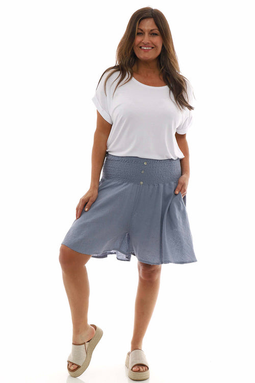 Delara Button Detail Linen Shorts Blue Grey - Image 1
