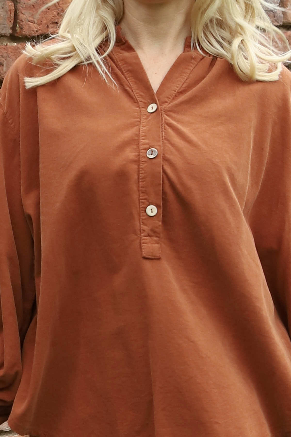 Keely Button Needlecord Top Burnt Orange