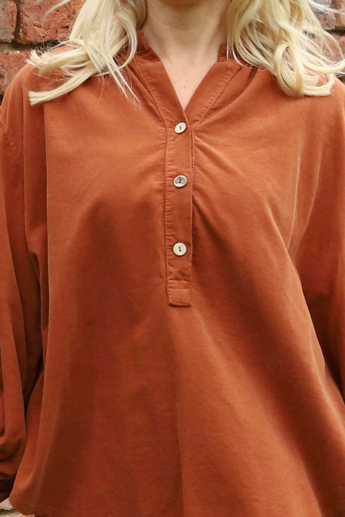 Keely Button Needlecord Top Burnt Orange - Image 3