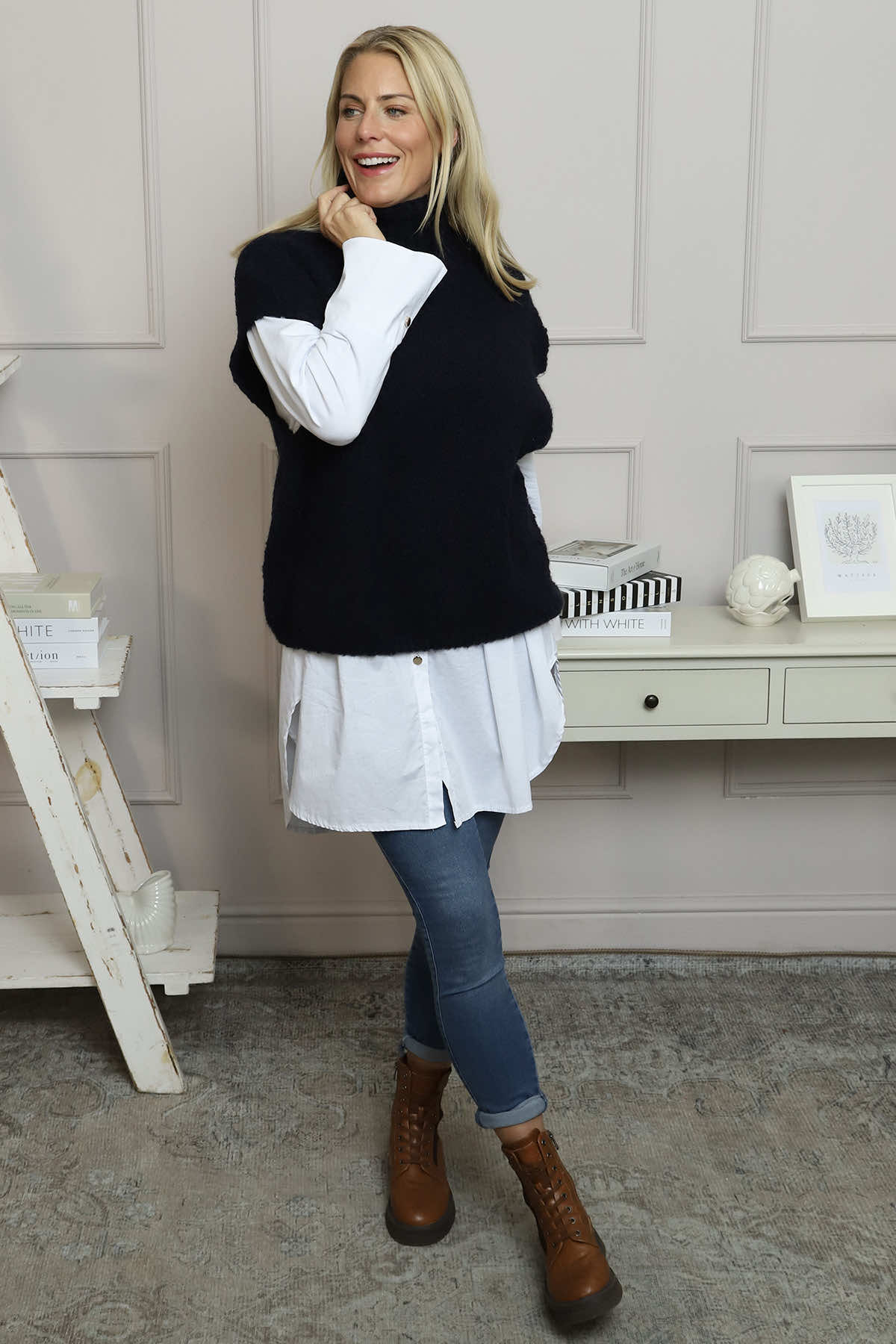 Sorelle Roll Neck Knit Top Navy