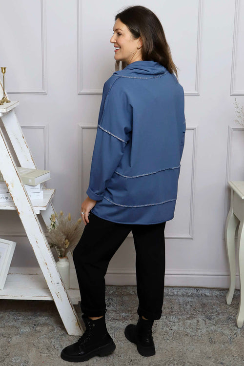 Clarina Cowl Neck Cotton Top Blue - Image 4