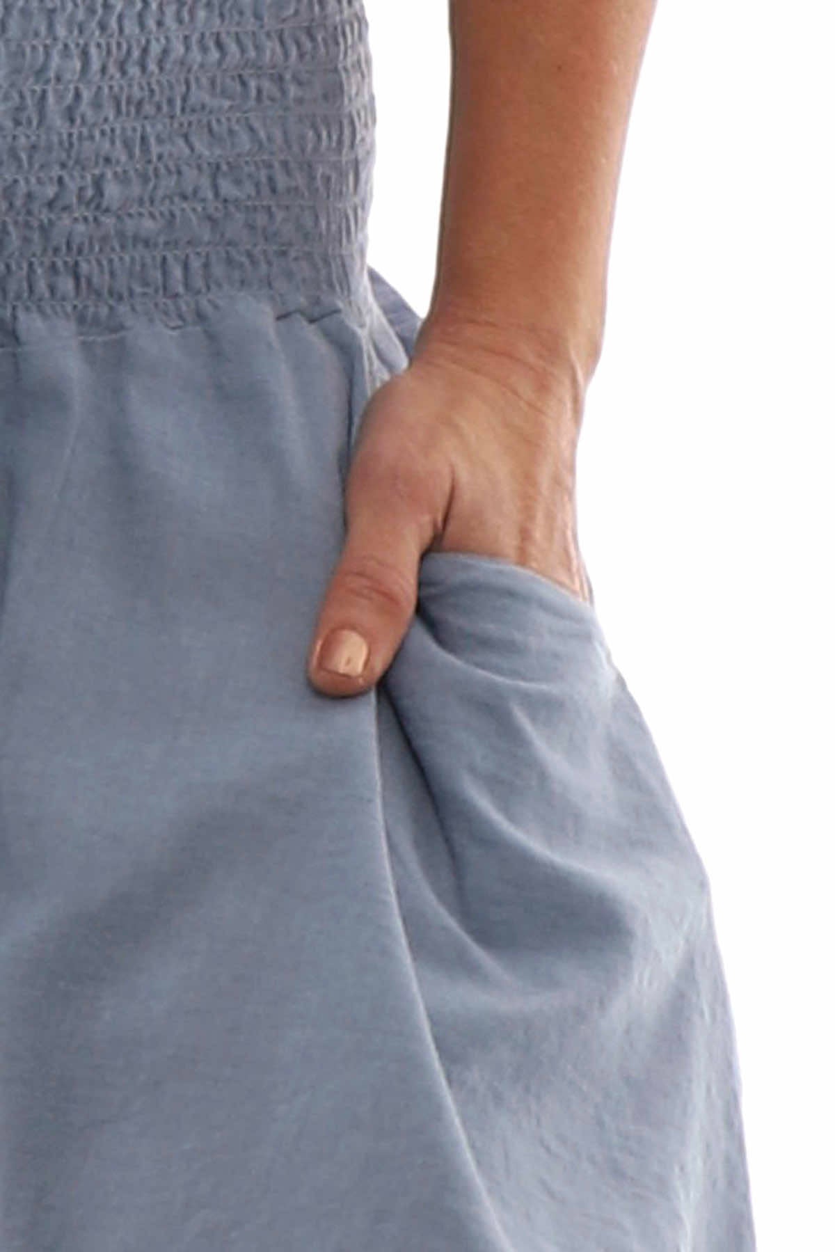 Delara Button Detail Linen Shorts Blue Grey