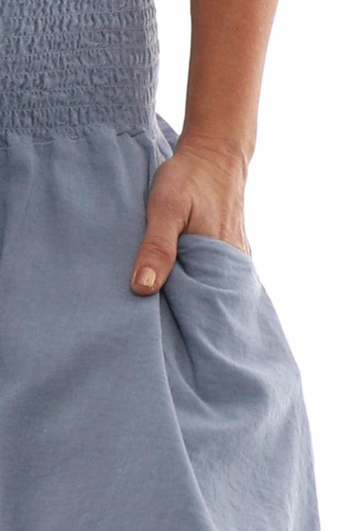 Delara Button Detail Linen Shorts Blue Grey - Image 5