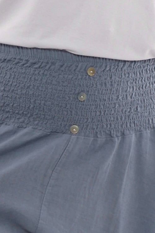 Delara Button Detail Linen Shorts Blue Grey - Image 3