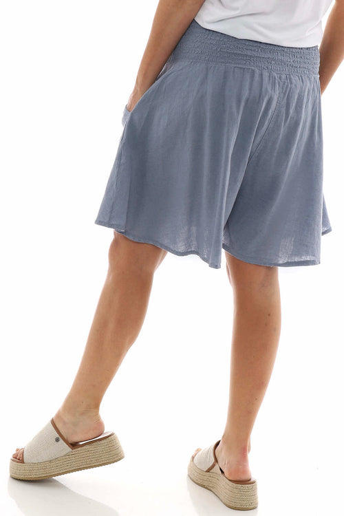Delara Button Detail Linen Shorts Blue Grey - Image 6