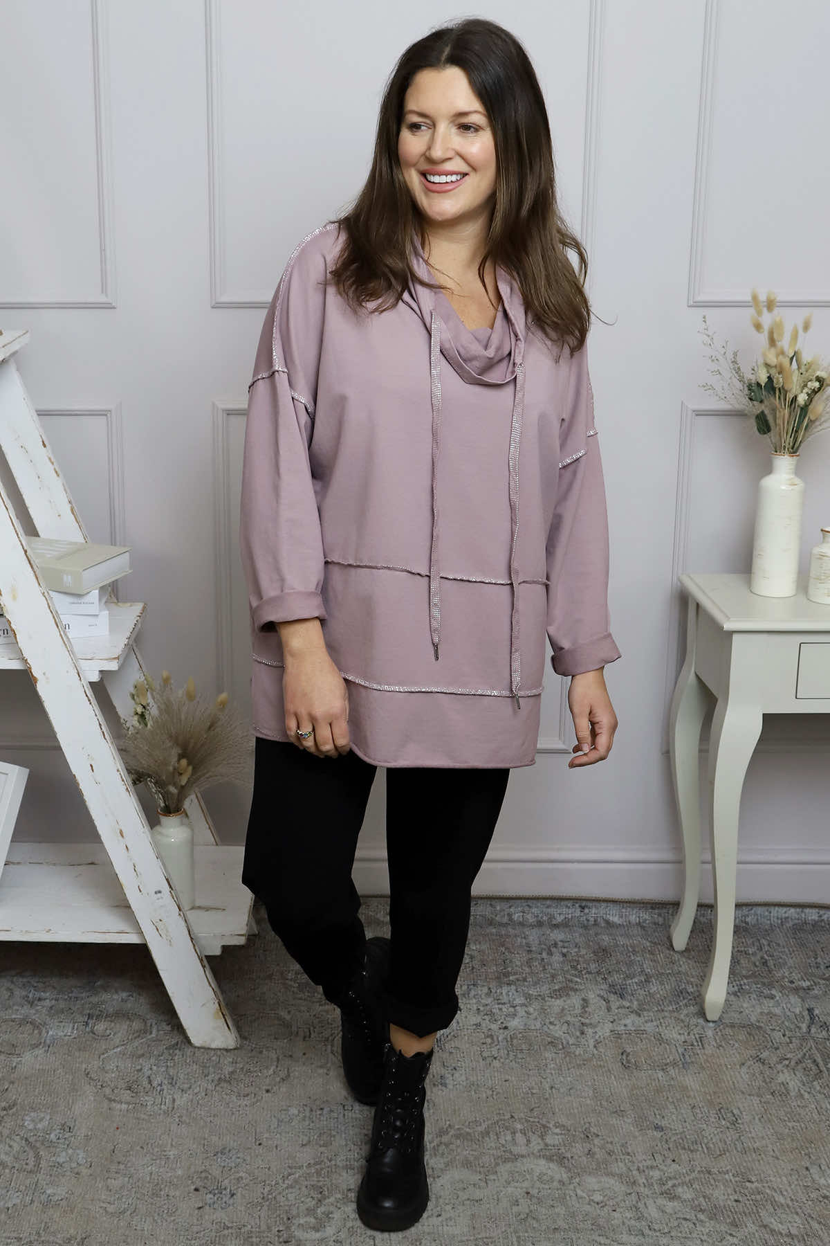 Clarina Cowl Neck Cotton Top Mauve