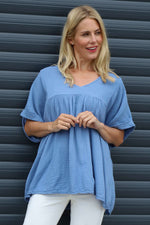 Ravello Crinkle Cotton Top Blue Blue - Ravello Crinkle Cotton Top Blue