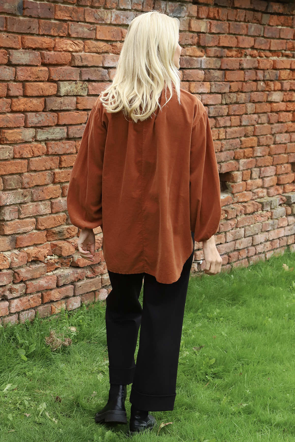 Keely Button Needlecord Top Burnt Orange