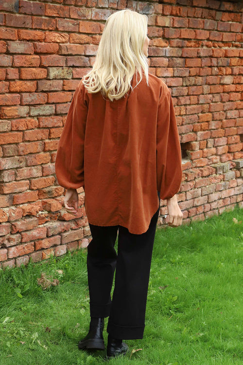 Keely Button Needlecord Top Burnt Orange - Image 4