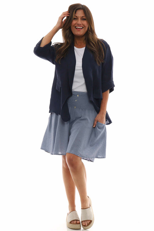 Delara Button Detail Linen Shorts Blue Grey - Image 7
