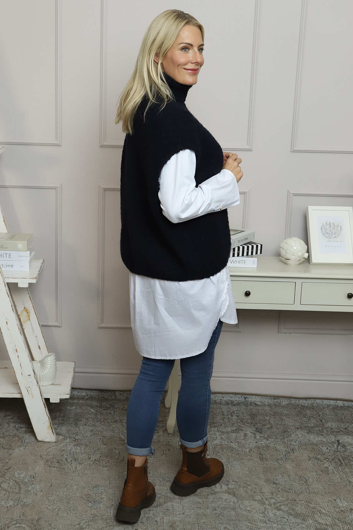 Sorelle Roll Neck Knit Top Navy