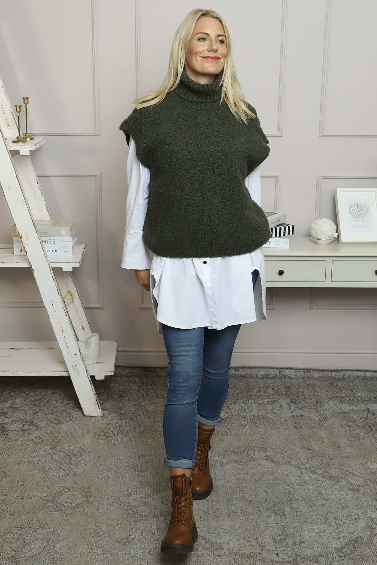 Sorelle Roll Neck Knit Top Khaki