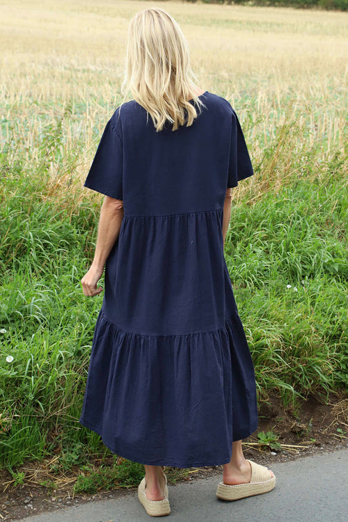 Nova Linen Dress Navy - Image 4
