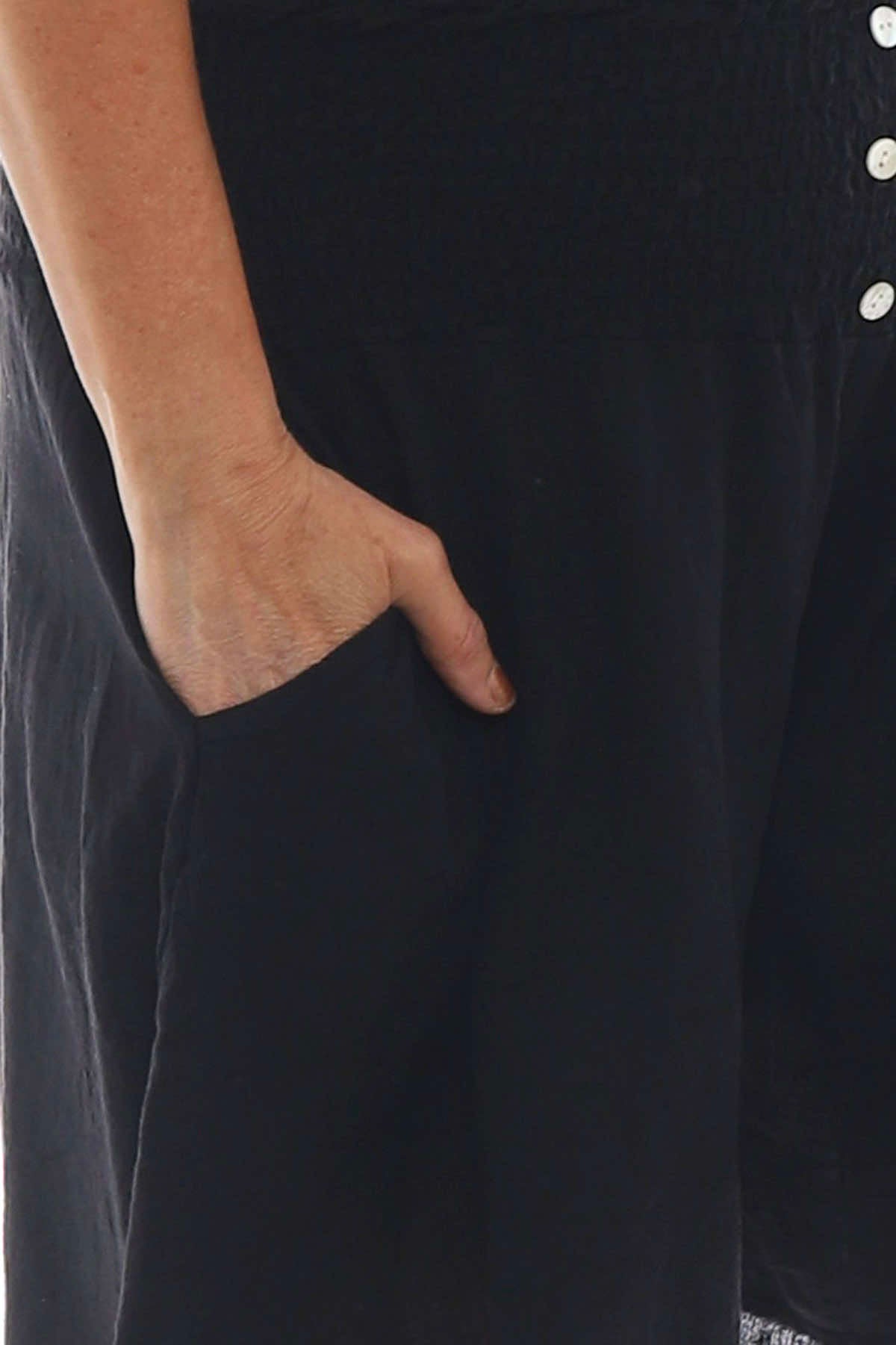 Delara Button Detail Linen Shorts Black