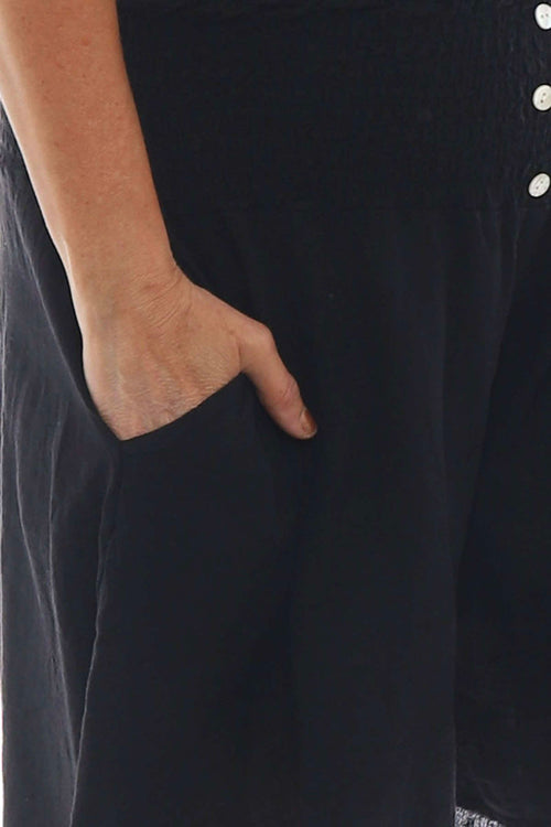 Delara Button Detail Linen Shorts Black - Image 5