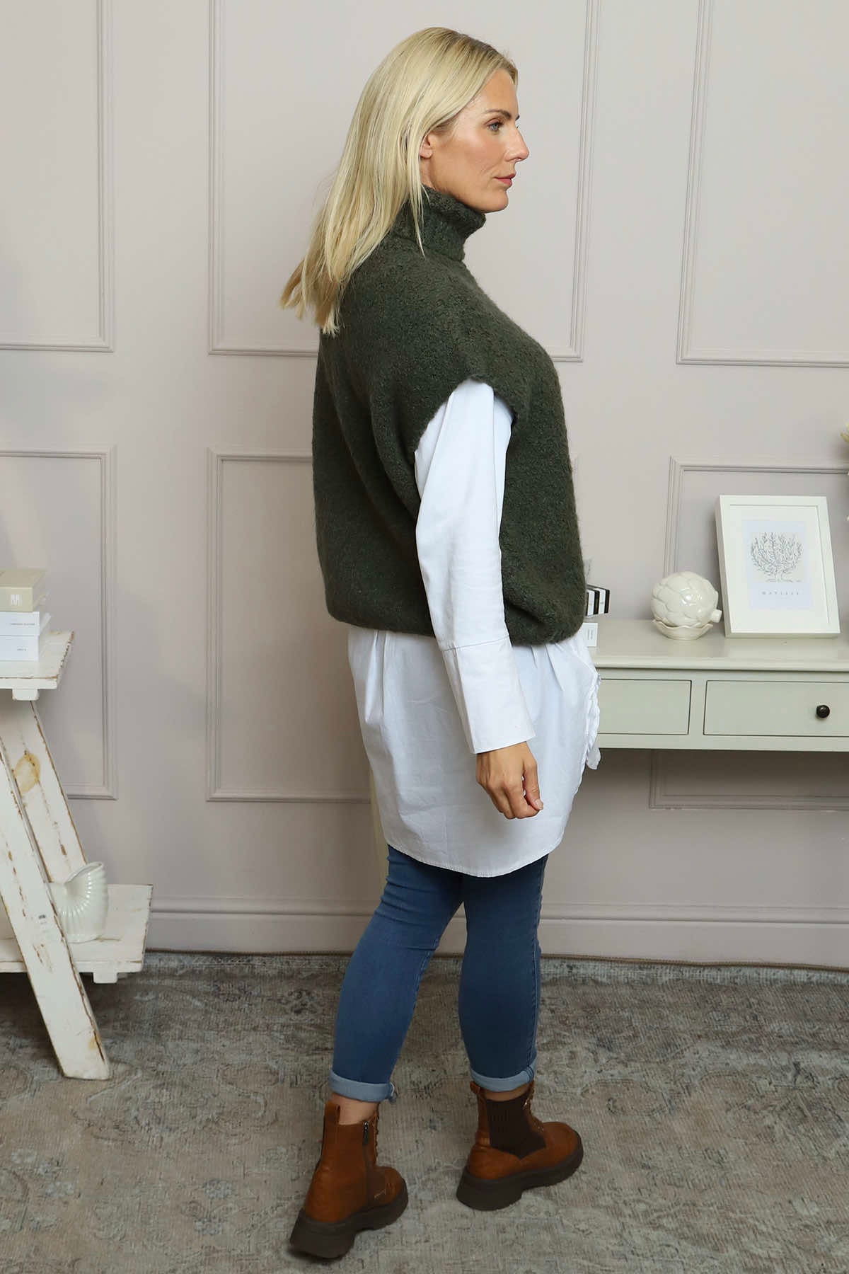 Sorelle Roll Neck Knit Top Khaki
